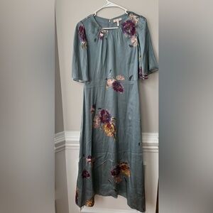 Rebecca Taylor Blue Floral Midi Silk  Dress Size 4